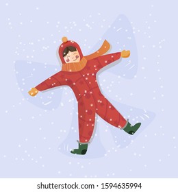 
Vector illustration of a happy boy who makes an angel trail in the snow