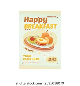 Vector illustration of happy breakfast flyer poster template design