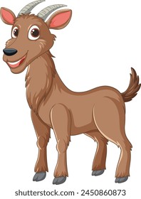 Vector illustration of a happy, brown cartoon goat.