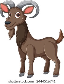 Vector illustration of a happy brown goat.