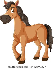 Vector illustration of a happy brown horse