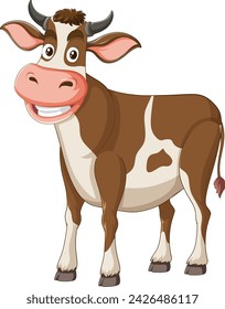 Vektor-Illustration einer glücklichen braunen und weißen Kuh.