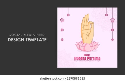 Vector illustration of Happy Buddha Purnima social media story feed mockup template flyer poster banner