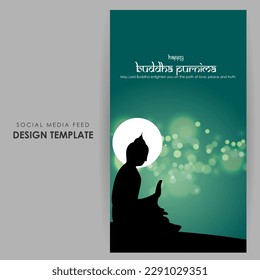 Vector illustration of Happy Buddha Purnima social media story feed mockup template flyer poster banner