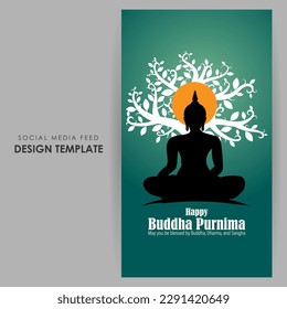 Vector illustration of Happy Buddha Purnima social media story feed mockup template flyer poster banner