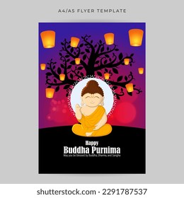 Vector illustration of Happy Buddha Purnima social media story feed mockup template flyer poster banner