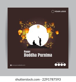 Vector illustration of Happy Buddha Purnima social media story feed mockup template flyer poster banner