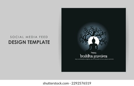 Vector illustration of Happy Buddha Purnima social media story feed mockup template flyer poster banner