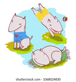 Vector illustration happy bullterrier, on a white background