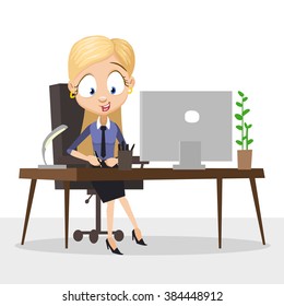 Vector illustration of happy business lady signing contract