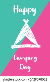 Vector Illustration of Happy Camping Day with Tent Icon. Graphic Design for Poster, Background, Art and More.