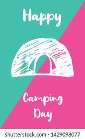 Vector Illustration of Happy Camping Day with Tent Icon. Graphic Design for Poster, Background, Art and More.