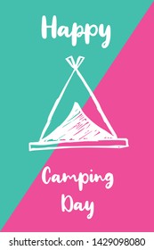 Vector Illustration of Happy Camping Day with Tent Icon. Graphic Design for Poster, Background, Art and More.