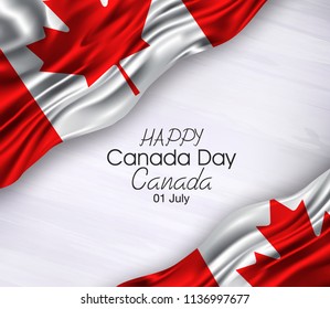 Vector illustration of Happy Canada Day 01 July. Flag isolated on gray background.