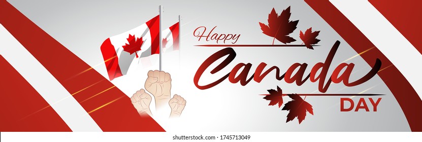 Vector illustration for Happy Canada Day, unity hand with flag background