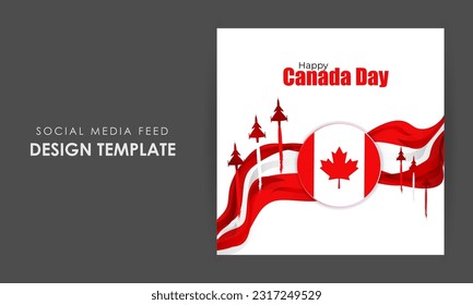 Vector illustration of Happy Canada Day social media story feed mockup template