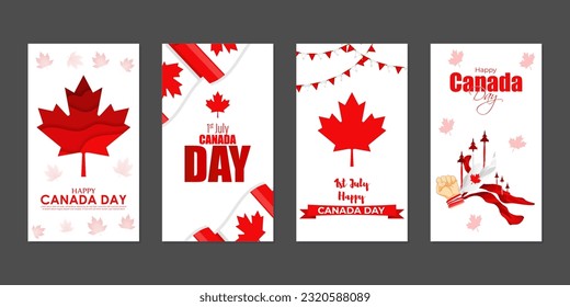 Vector illustration of Happy Canada Day social media story feed mockup template