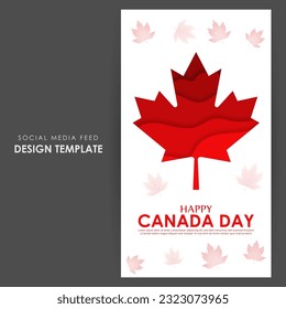 Vector illustration of Happy Canada Day social media story feed mockup template