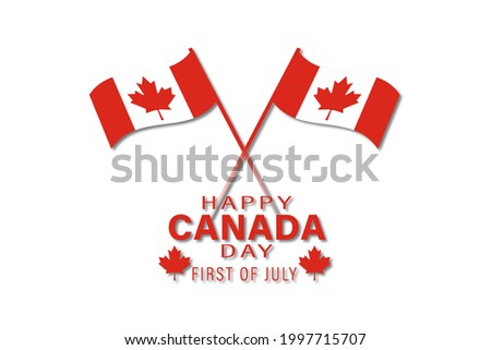 Vector Illustration of Happy Canada Day greeting card. National day of Canada celebration. Crossed fabric flags on white background