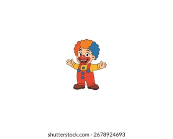 Ilustração vetorial de um palhaço de desenho animado feliz sobre um fundo branco	
