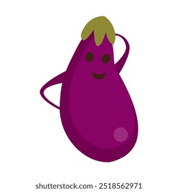 Vector illustration of a happy cartoon eggplant, showcasing the charm of healthy, organic vegetables in a fun and playful style.