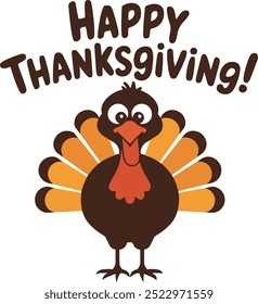 A vector illustration of a happy cartoon turkey Thanksgiving Day.