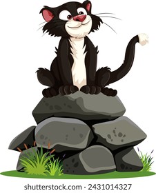 Vector illustration of a happy cat on stones