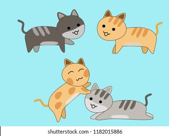 Vector illustration of happy cat playing together