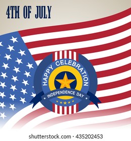 Vector illustration of happy celebration of Independence Day with badge. Happy 4th of July Independence Day with flag and badge. Vector illustration we remember and honor Independence Day.