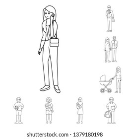 Vector illustration of happy  and character symbol. Collection of happy  and portrait stock vector illustration.
