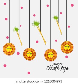 Vector illustration of Happy Chhath Puja Holiday Background for Sun Festival for Womens of Bihar India. 