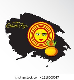 Vector illustration of Happy Chhath Puja Holiday Background for Sun Festival for Womens of Bihar India. 