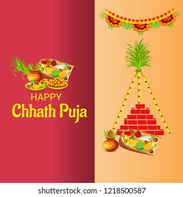 Vector illustration of Happy Chhath Puja Holiday Background for Sun Festival for Womens of Bihar India. 