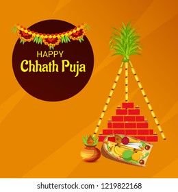 Vector illustration of Happy Chhath Puja Holiday Background for Sun Festival for Womens of Bihar India. 