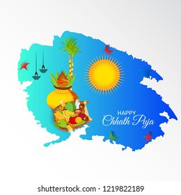 Vector illustration of Happy Chhath Puja Holiday Background for Sun Festival for Womens of Bihar India. 