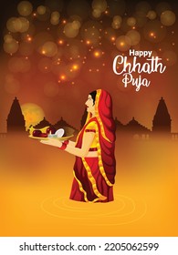 Vector illustration of happy chhath puja, sun festival of india 