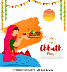 Ilustración vectorial de la Plantilla de alimentación de redes sociales Happy Chhath Puja