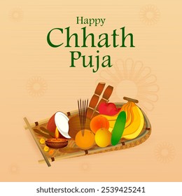 Ilustración vectorial de fondo de vacaciones de Chhath Puja feliz que celebra el festival tradicional de India y Nepal