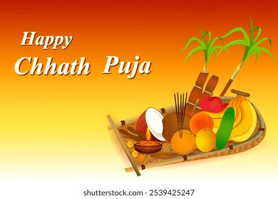 vector illustration of Happy Chhath Puja holiday background celebrating traditional festival of India and Nepal