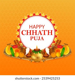 Ilustración vectorial de fondo de vacaciones de Chhath Puja feliz que celebra el festival tradicional de India y Nepal