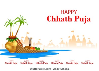 Ilustración vectorial de fondo de vacaciones de Chhath Puja feliz que celebra el festival tradicional de India y Nepal
