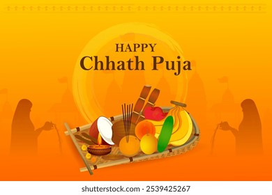 vector illustration of Happy Chhath Puja holiday background celebrating traditional festival of India and Nepal