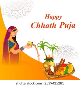 vector illustration of Happy Chhath Puja holiday background celebrating traditional festival of India and Nepal