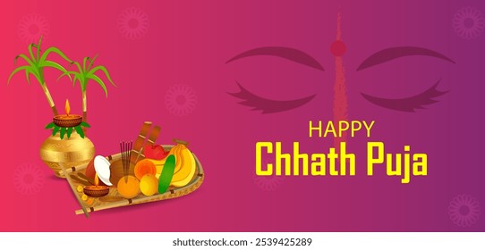 vector illustration of Happy Chhath Puja holiday background celebrating traditional festival of India and Nepal