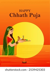 vector illustration of Happy Chhath Puja holiday background celebrating traditional festival of India and Nepal