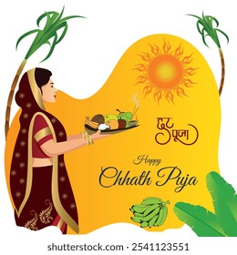 vector illustration of Happy Chhath Puja Holiday background for Sun festival of India. All layers are single for any type of customization.Eps 10