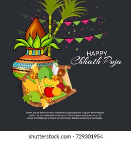 Vector illustration of Happy Chhath Puja Holiday banner.
