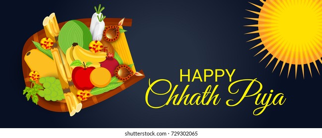 Vector illustration of Happy Chhath Puja Holiday banner.