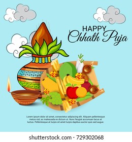 Vector illustration of Happy Chhath Puja Holiday banner.