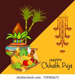 Vector illustration of Happy Chhath Puja Holiday banner.